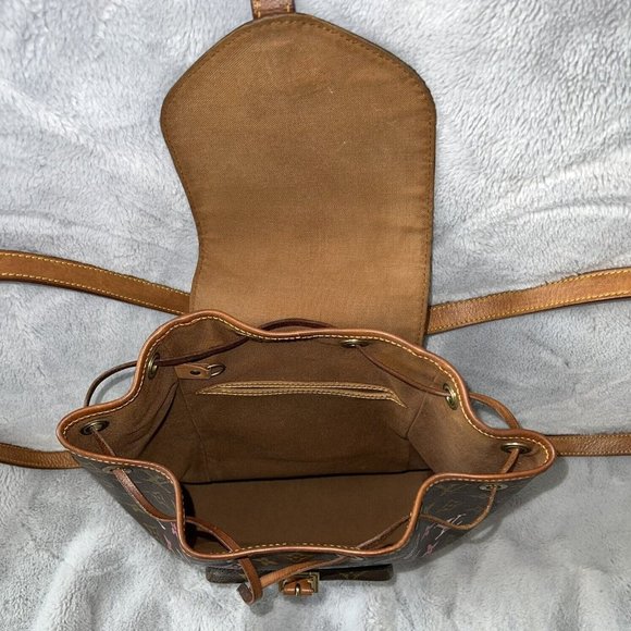 Auth Louis Vuitton LV Backpack Bag Montsouris MM Brown Monogram Pink Custom Logo - Picture 5 of 10